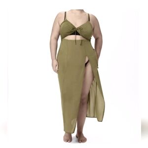 Parade olive green mesh bare midriff Endless Summer maxi dress M medium